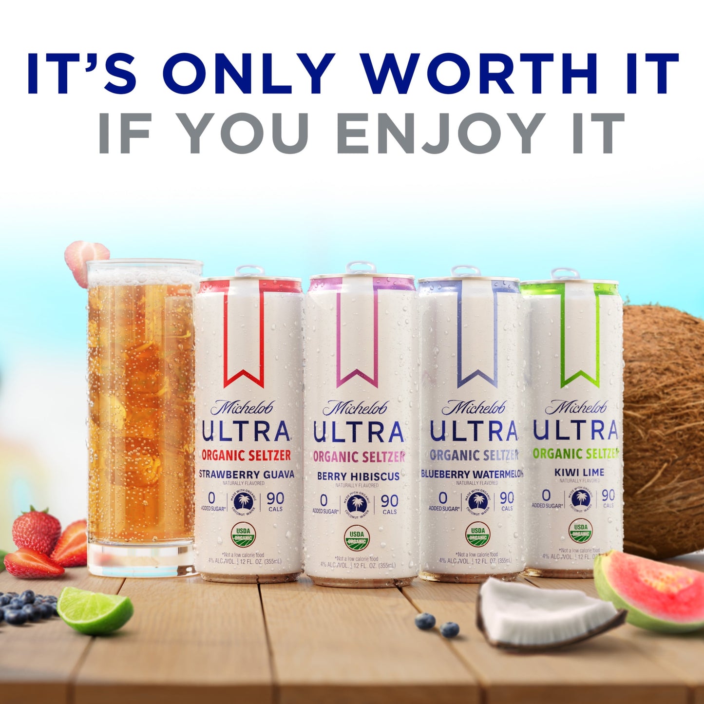 Michelob Ultra Organic Hard Seltzer Coconut Water Variety Pack, 12 Pack, 12 fl oz Cans, 4% ABV