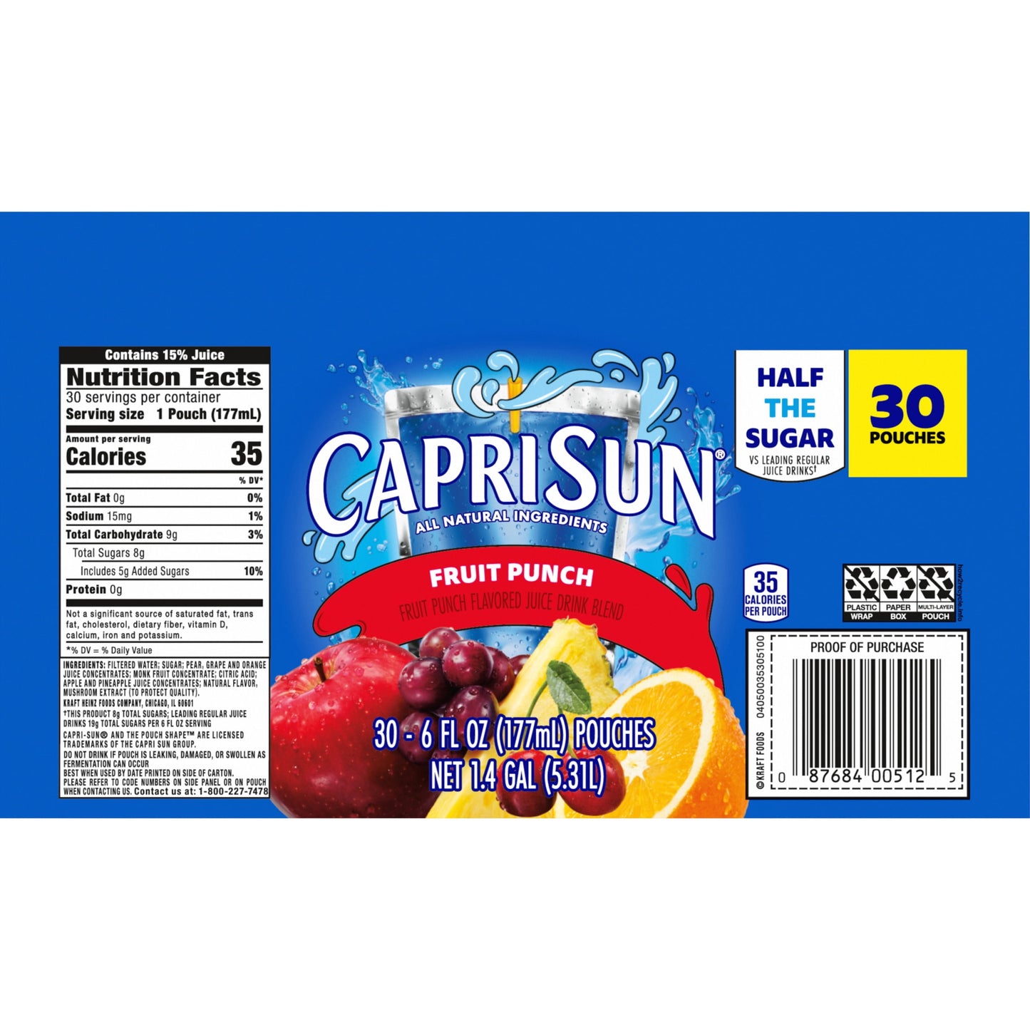 Capri Sun Fruit Punch Juice Box Pouches, 30 ct Box, 6 fl oz Pouches