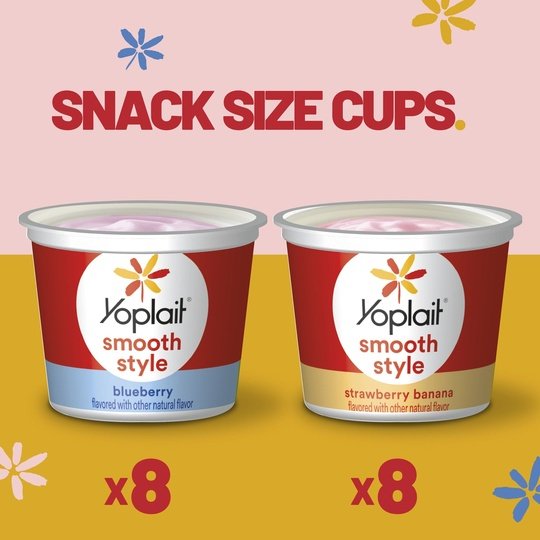 Yoplait Smooth Style Low Fat Yogurt, Snack Cups Variety Pack, 4 LBS, 16 Yogurt Cups