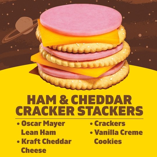 Lunchables Ham & Cheddar Cheese Cracker Stackers Kid Lunch Snack, 3.5 oz Tray