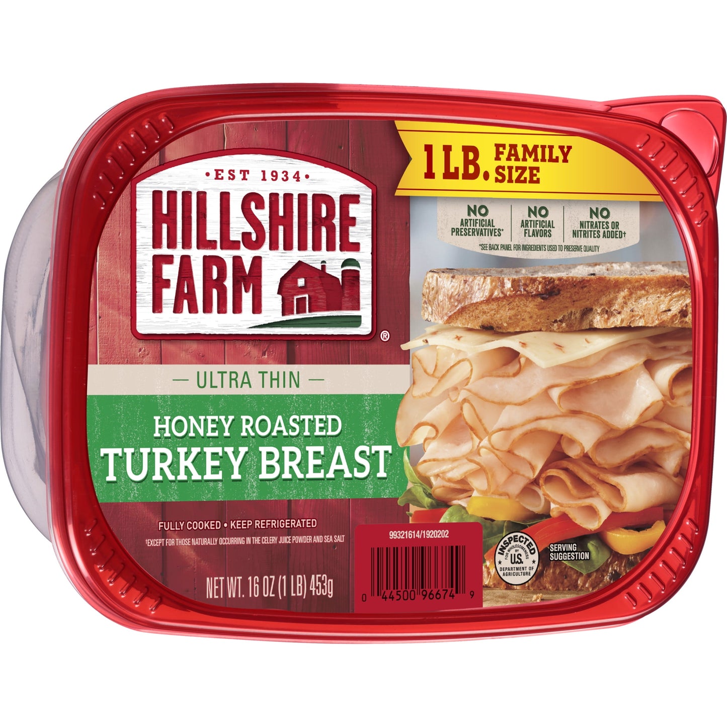 Hillshire Farm Sliced Honey Roasted Turkey Breast Deli Lunch Meat, 16 oz