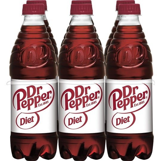 Diet Dr Pepper Soda, .5 L bottles, 6 pack