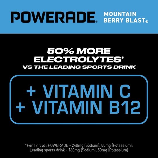 POWERADE Electrolyte Enhanced Mountain Berry Blast Sport Drink, 20 fl oz, 8 Count Bottles