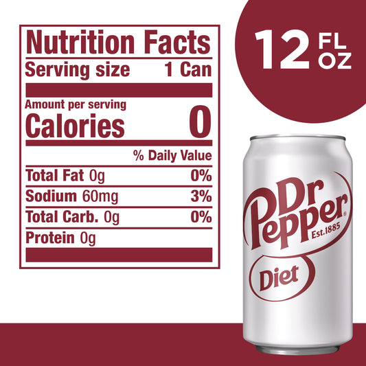 Diet Dr Pepper Soda, 12 fl oz cans, 24 pack