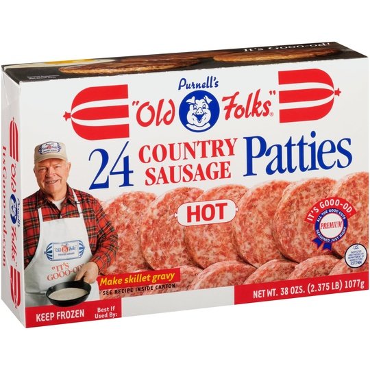 Purnell's "Old Folks" Hot Patties Breakfast Country Sausage, 38 oz