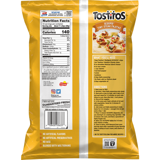 Tostitos Scoops! Multigrain Tortilla Chips, 10 oz Bag