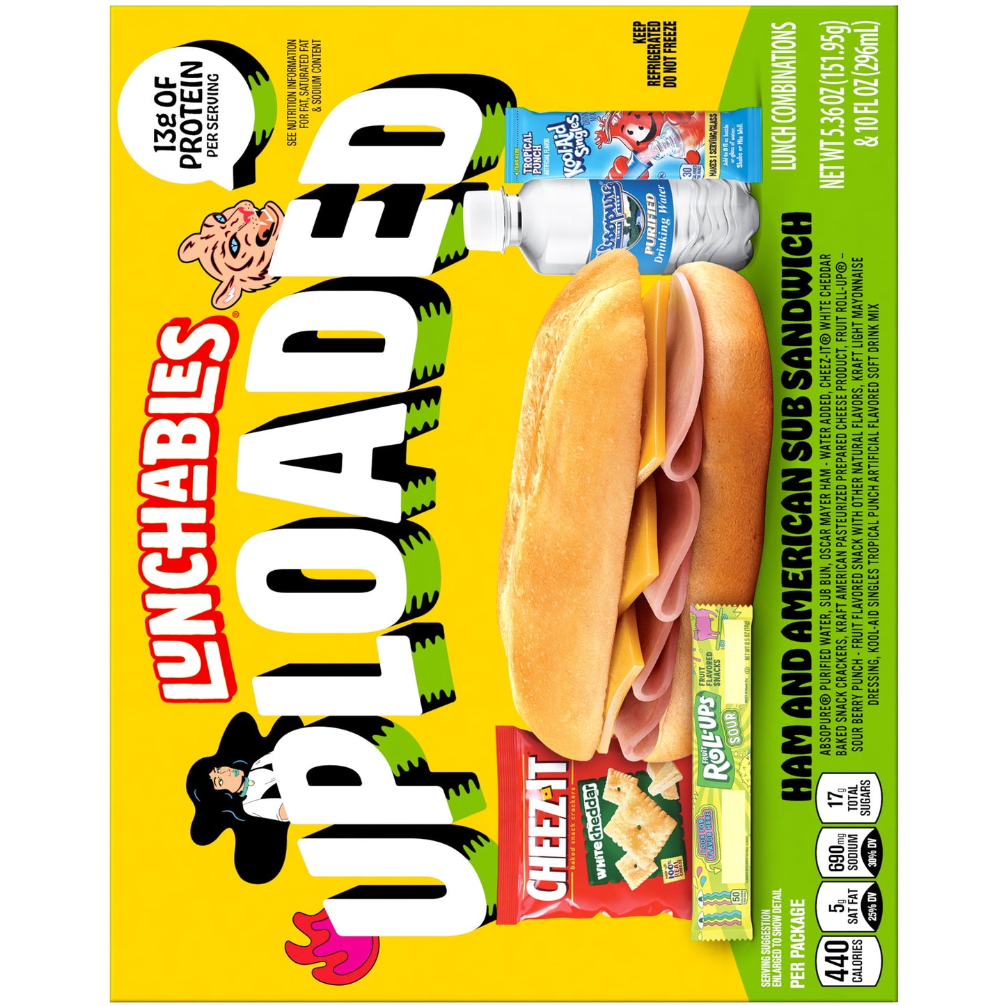 Lunchables Uploaded Ham and American Sub Sandwich Kids Lunch Meal Kit, 15.36 Oz Box