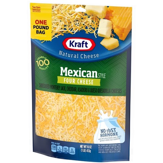 Kraft Mexican Style Four Cheese Blend Shredded Cheese, 16 oz Bag