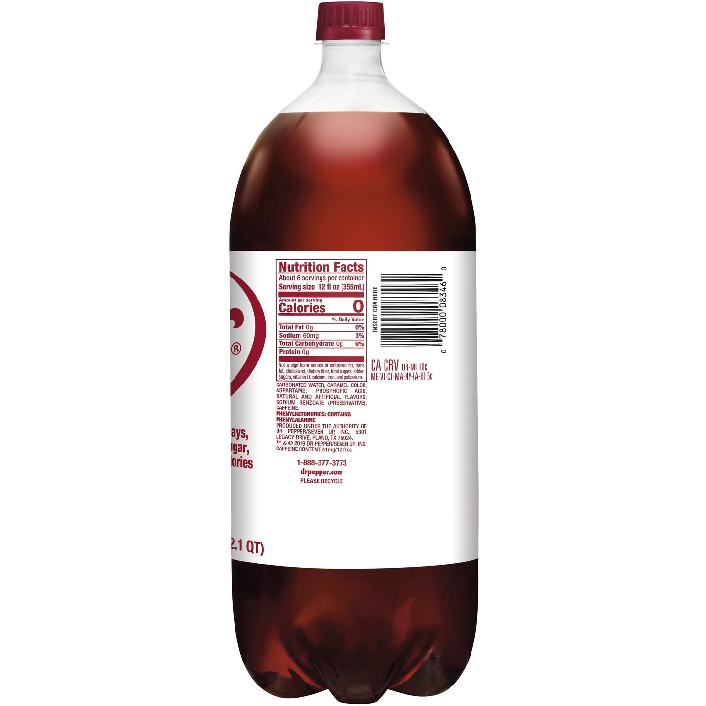 Diet Dr Pepper Soda Pop, 2 L bottle