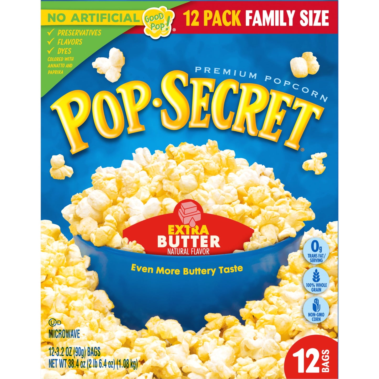 Pop Secret Microwave Popcorn, Extra Butter Flavor, 3.2 oz Sharing Bags, 12 Ct