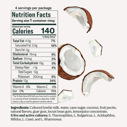 Chobani 2% Greek Yogurt, Coconut Blended 5.3 oz, 4 Count, Plastic