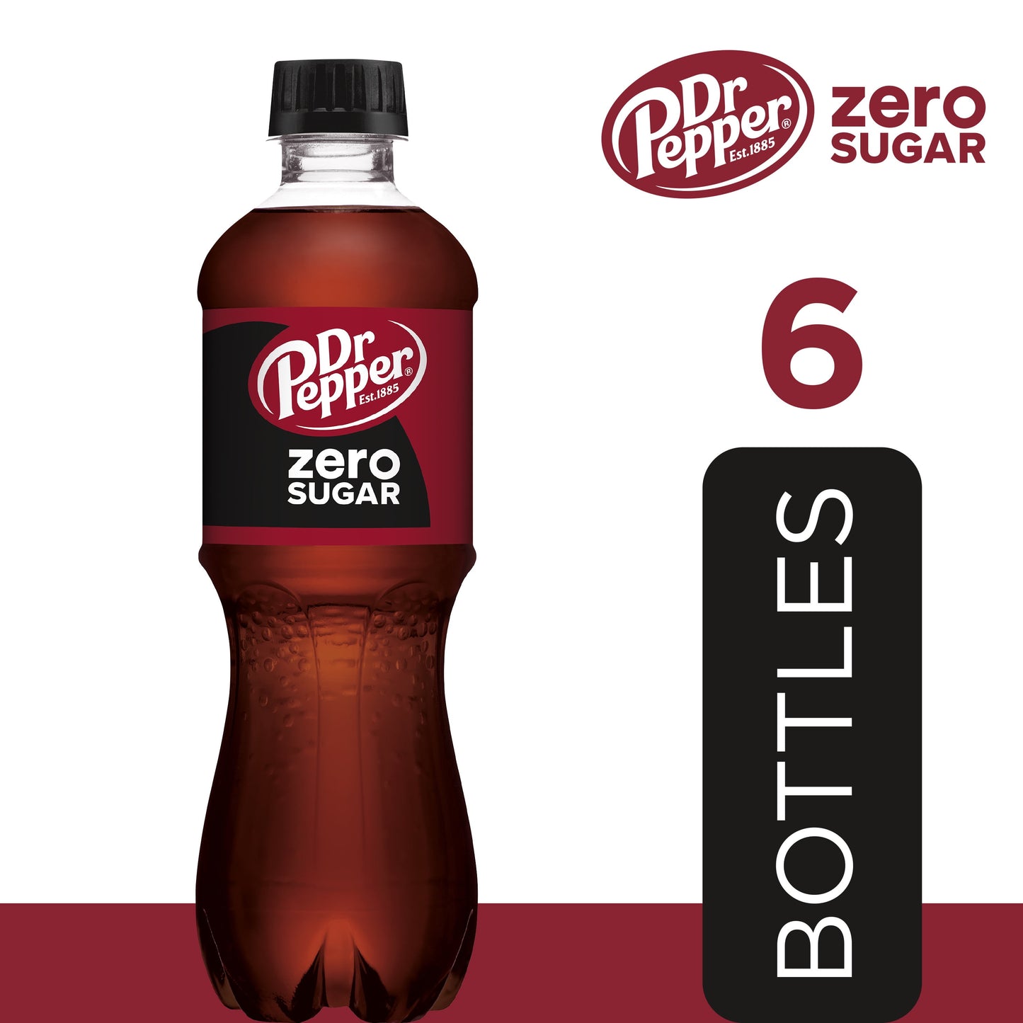 Dr Pepper Zero Sugar Soda, .5 L bottles, 6 pack