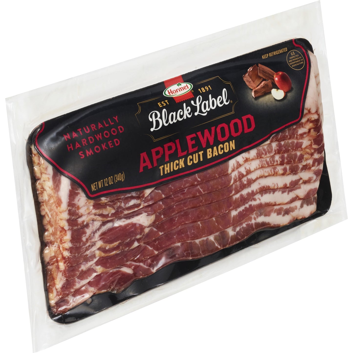 HORMEL BLACK LABEL Pork Bacon, Premium Applewood, 12 oz Plastic Package