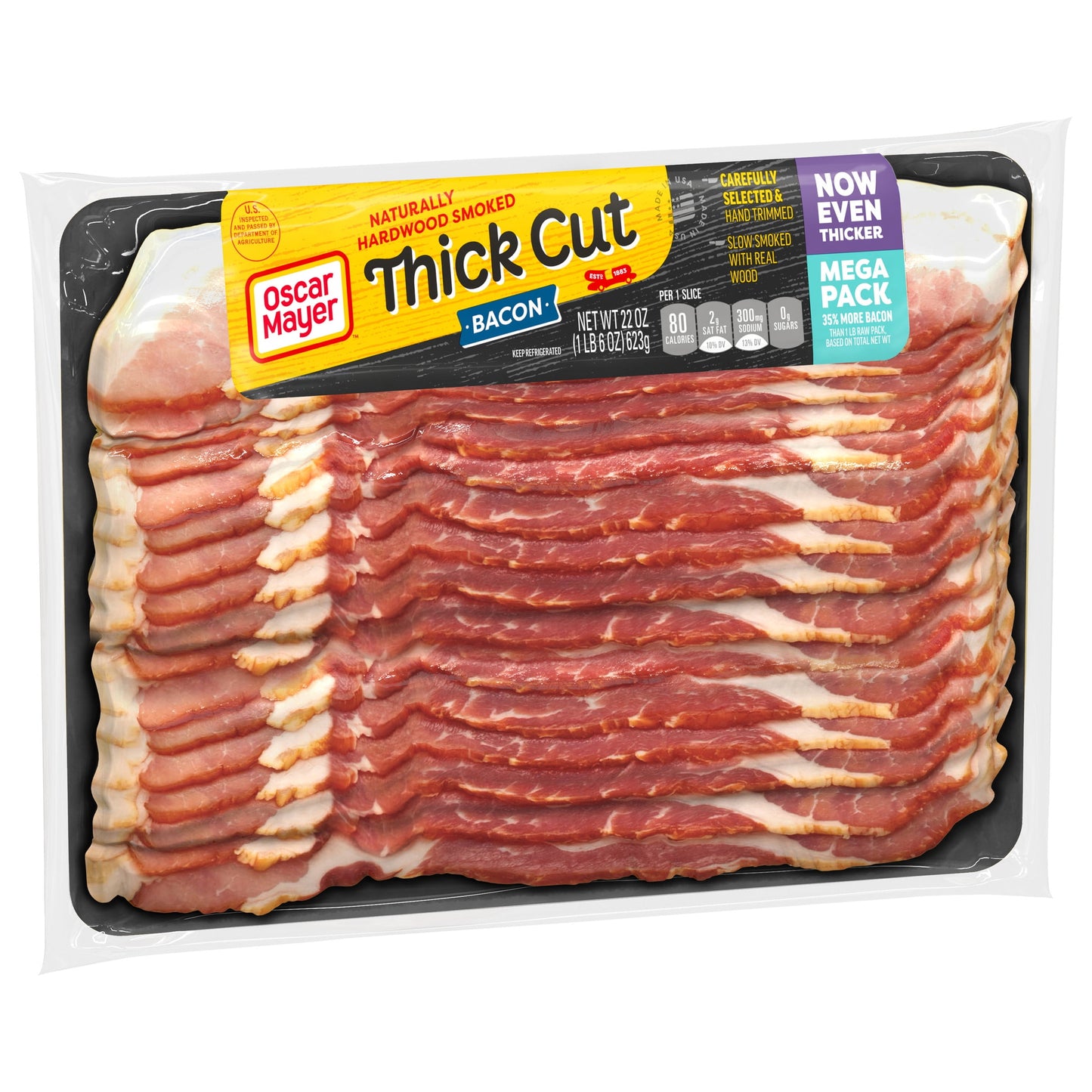 Oscar Mayer Thick Cut Bacon 12-Hour Smoked Mega Pack, 22 oz Pack