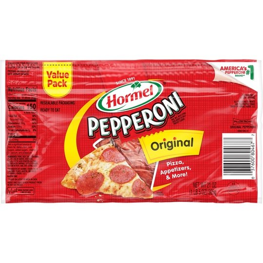 HORMEL, Pepperoni, Pizza Topping, Gluten Free, Protein Snacks, Original, Value Pack, 21 oz Resealable Plastic Package