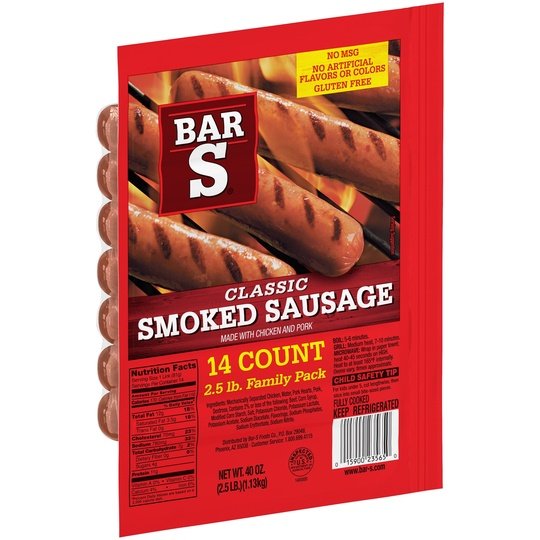 Bar-S Classic Smoked Sausage, 2.5 lb Family Pack, 14 Count