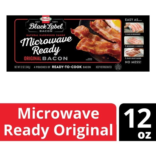 HORMEL BLACK LABEL Microwave Ready Pork Bacon, Gluten Free, 12 oz Plastic Pouch (4 Pouches per Pack)