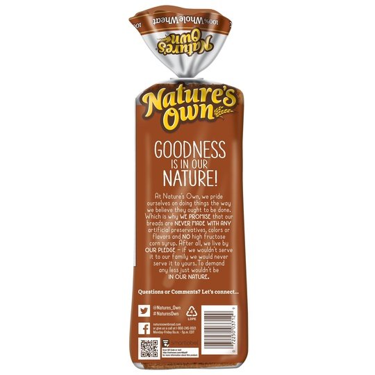 Nature's Own 100% Whole Wheat Bread Loaf, 20 oz