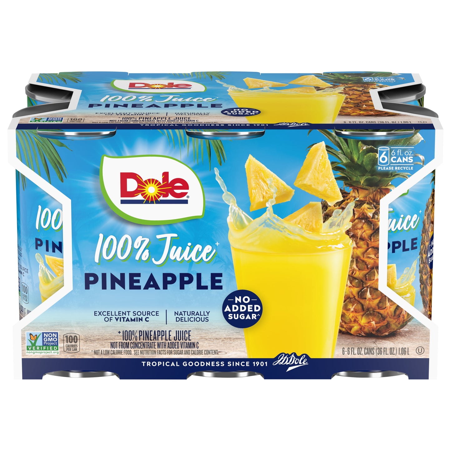 Dole All Natural 100% Pineapple Juice Can, 6 fl oz, 6 Count