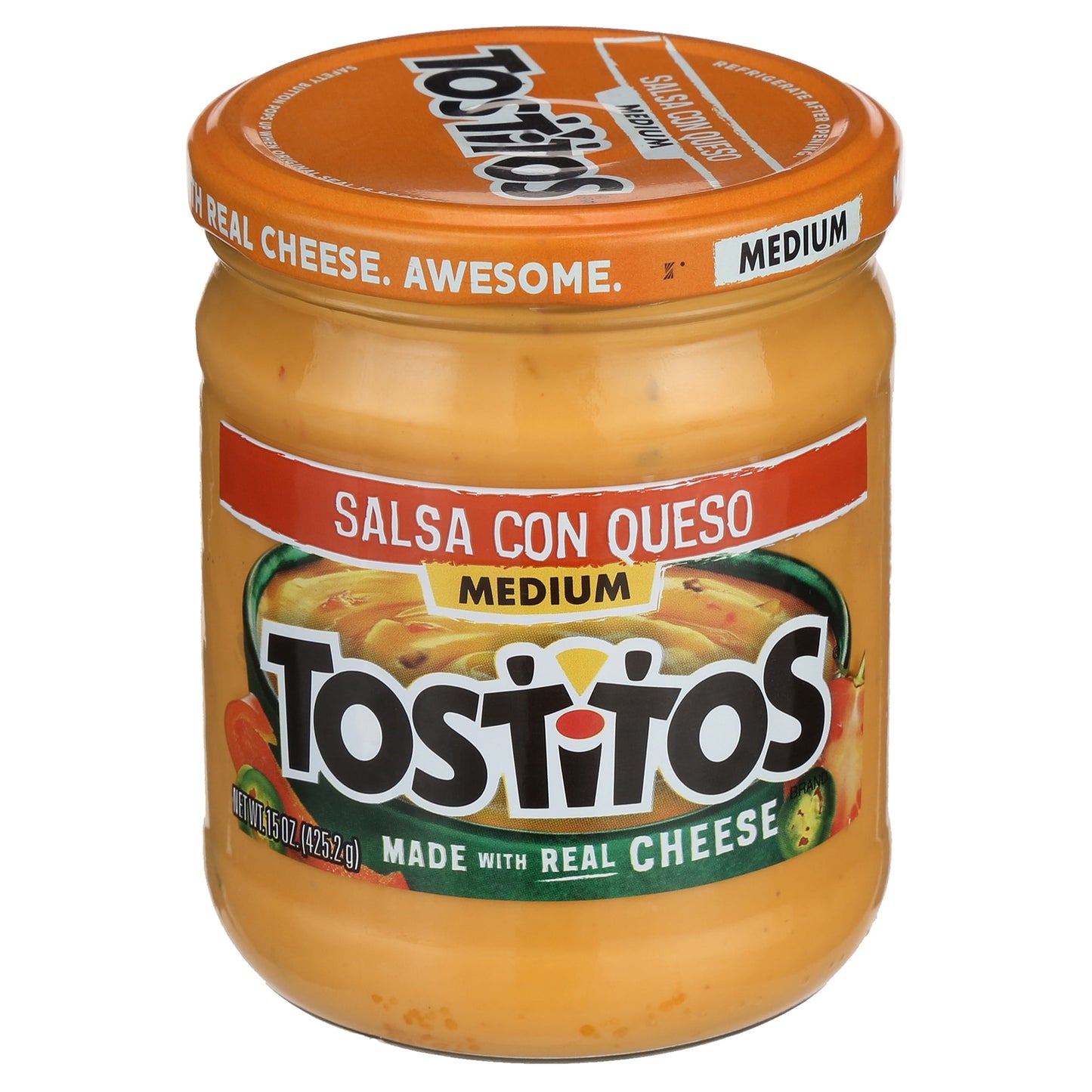 Tostitos Salsa, Medium Salsa Con Queso, 15 Oz Jar