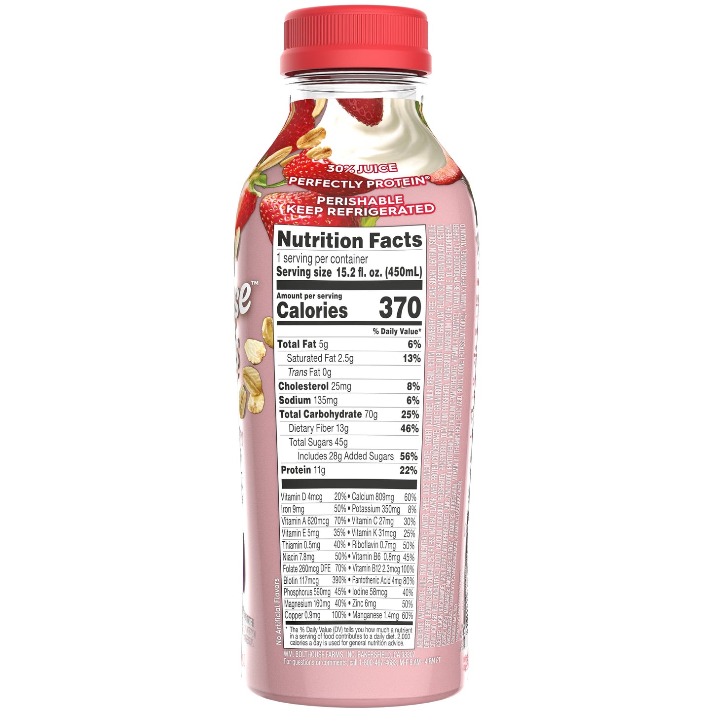 Bolthouse Farms Fruit Smoothie, Strawberry Parfait, 15.2 fl. oz. Bottle