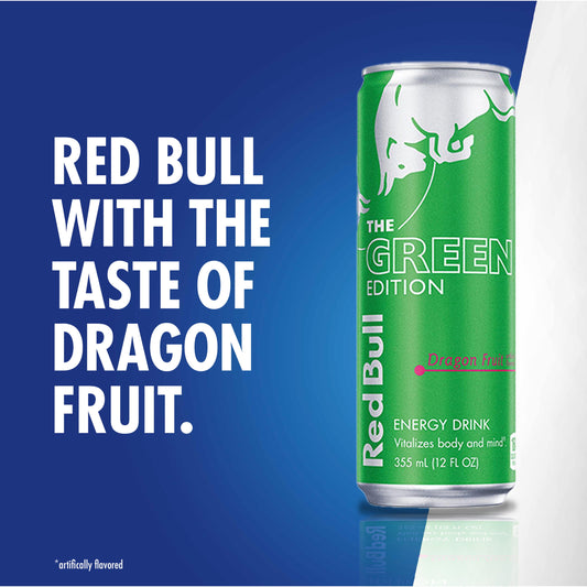 Red Bull Green Edition Dragon Fruit Energy Drink, 12 fl oz, Pack of 4 Cans