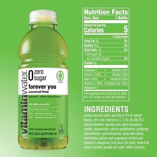 vitaminwater zero forever you nutrient enhanced water w/ vitamins, coconut-lime, 20 fl oz