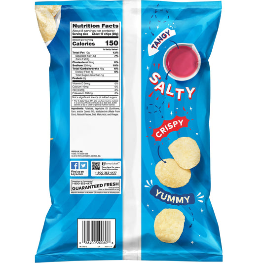 Lay's Potato Chips, Salt & Vinegar Flavor, 7.75 oz Bag