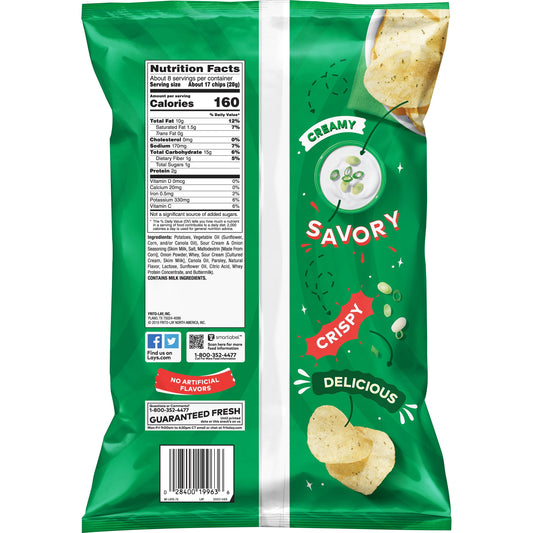 Lay's Potato Chips, Sour Cream & Onion Flavor, 7.75 oz Bag