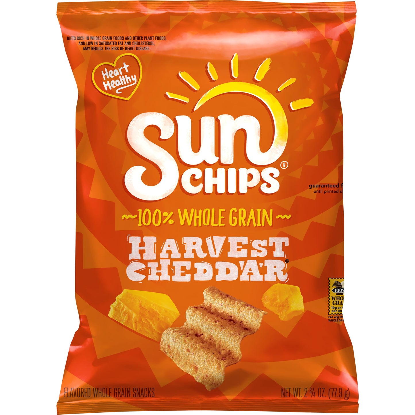 SunChips Harvest Cheddar Flavored Whole Grain Snack Chips, 2.75 oz Bag