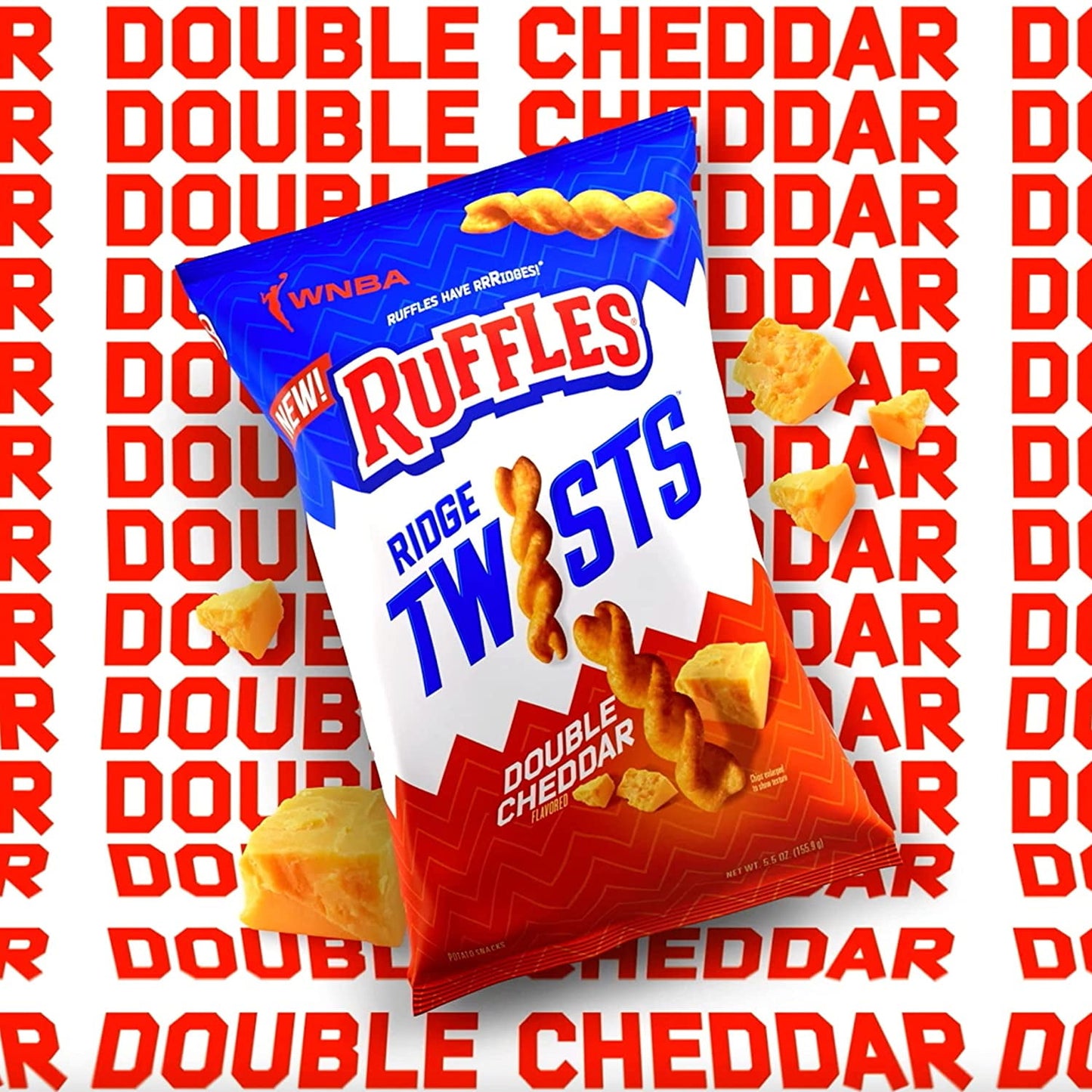 Ruffles Potato Chips Ridge Twists Double Cheddar Snack Chips, 1.75 oz Bag