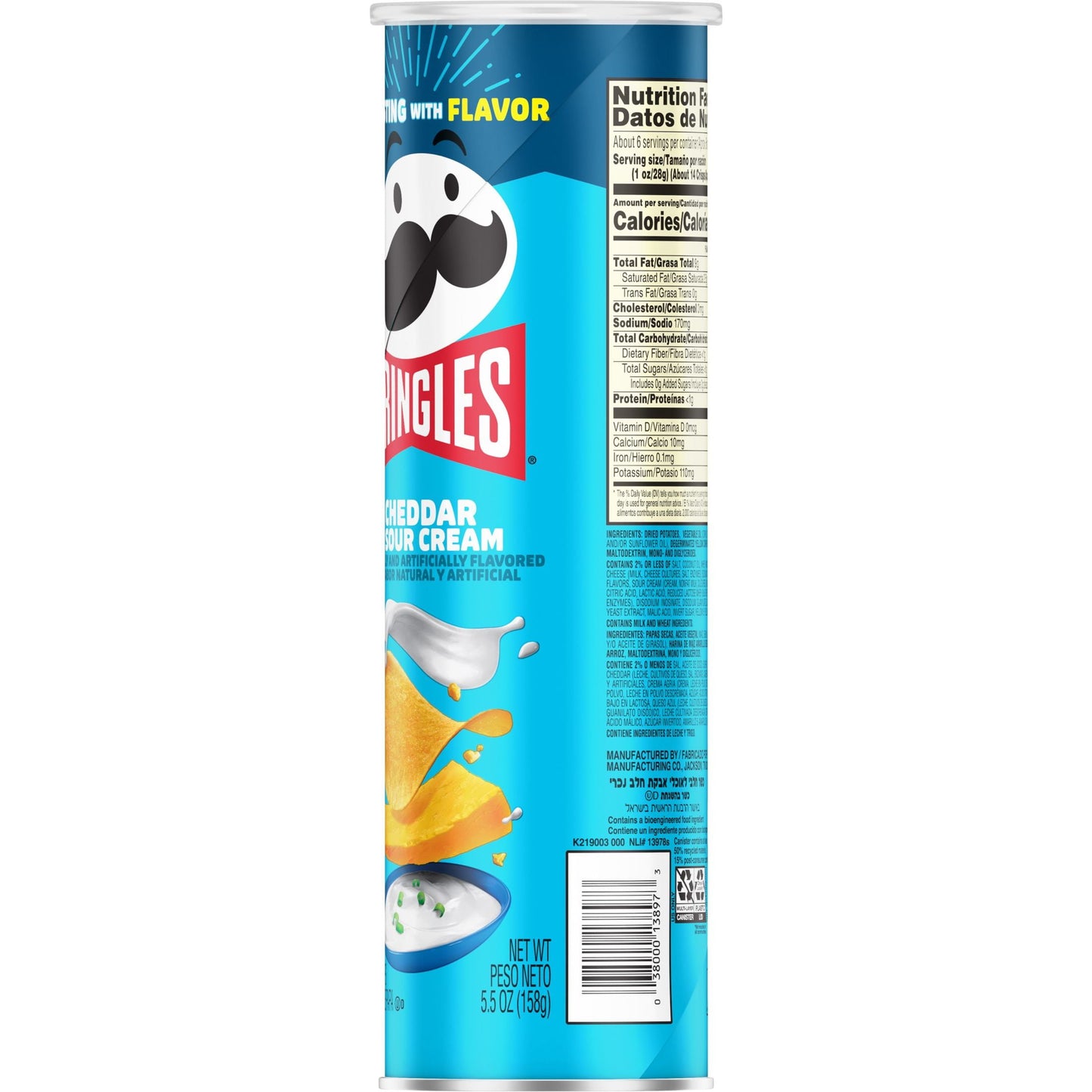 Pringles Cheddar and Sour Cream Potato Crisps Chips, 5.5 oz