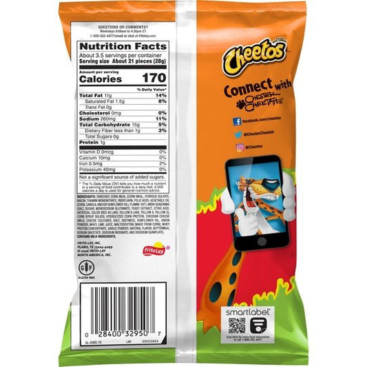 Cheetos Crunchy Flamin' Hot Limon Cheese Flavored Snack Chips, 3.25 oz Bag