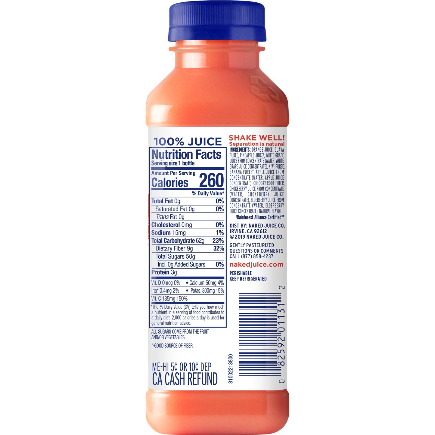 Naked Juice Tropical Guava Fruit Smoothie, 15.2 oz Bottle