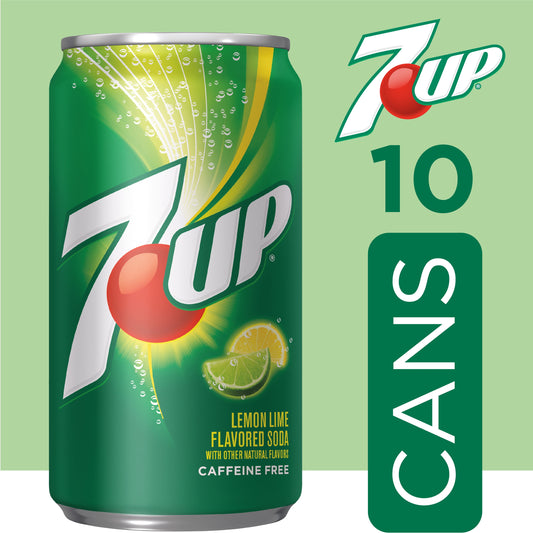 7UP Lemon Lime Soda Pop, 7.5 fl oz mini cans, 10 pack