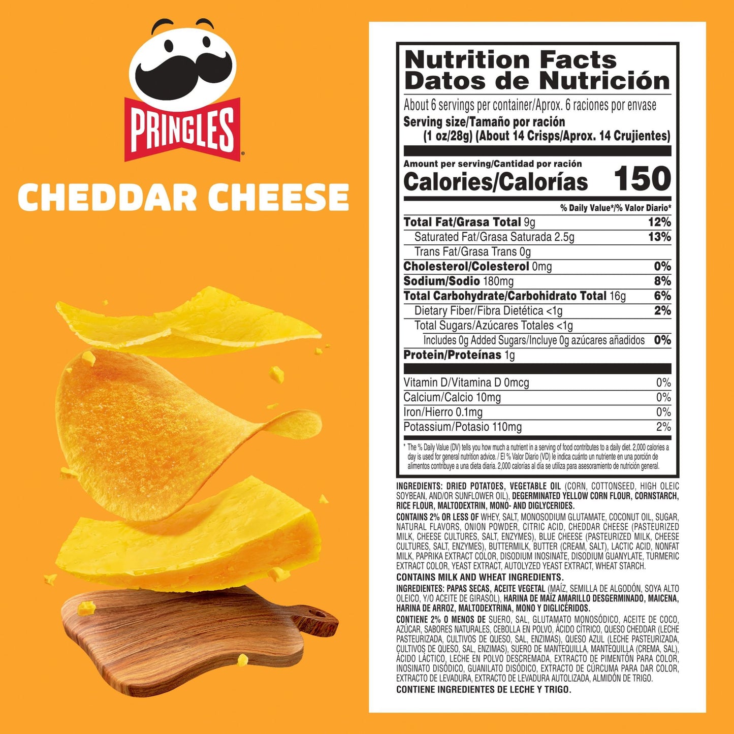 Pringles Cheddar Cheese Potato Crisps Chips, 5.5 oz