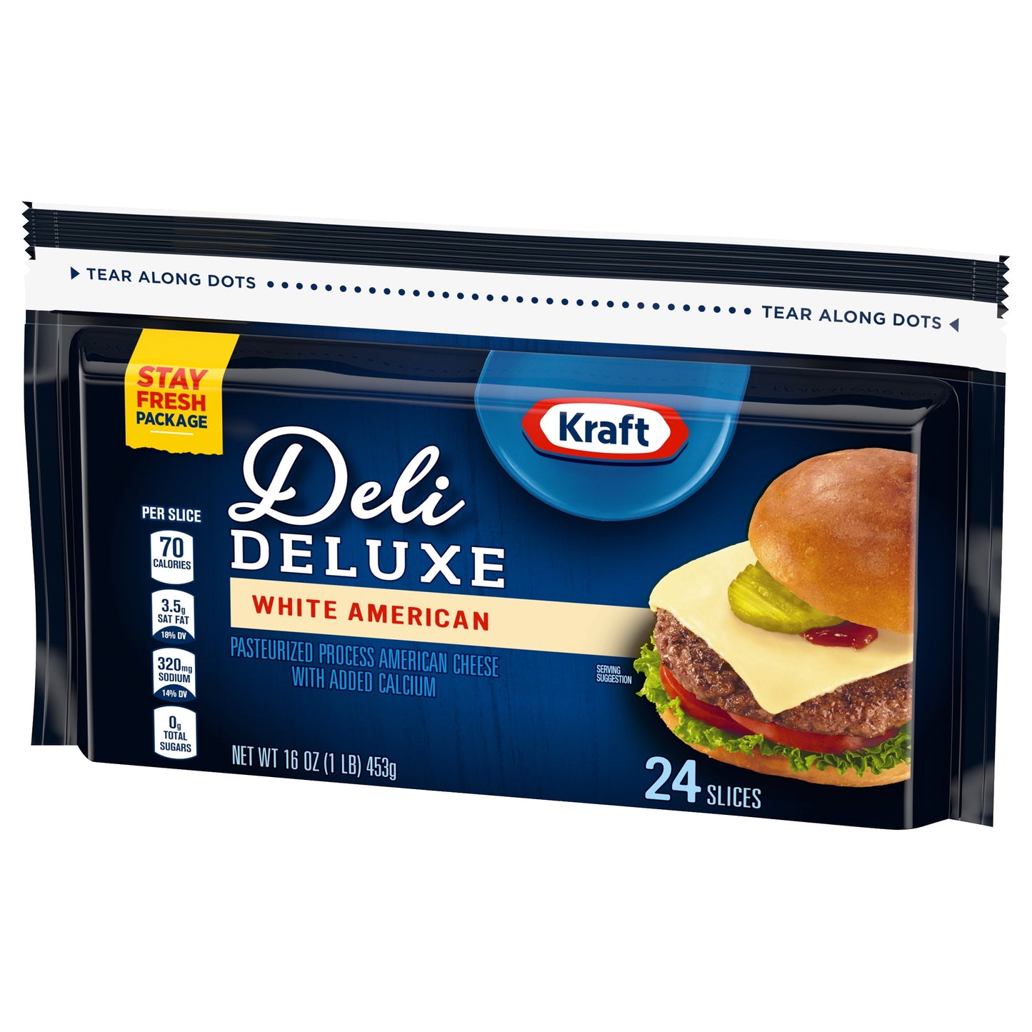 Kraft Deli Deluxe White American Cheese Slices, 24 Ct Bag