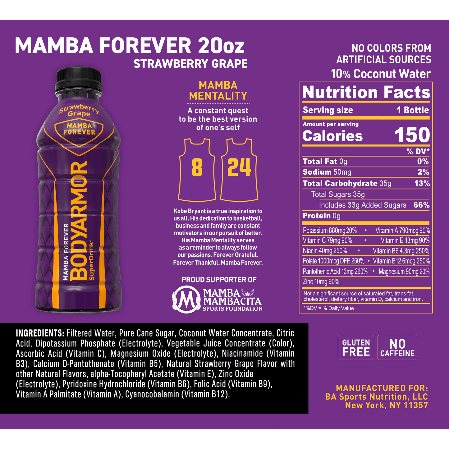 BODYARMOR Sports Drink Mamba Forever, 20 fl oz, 6 Pack