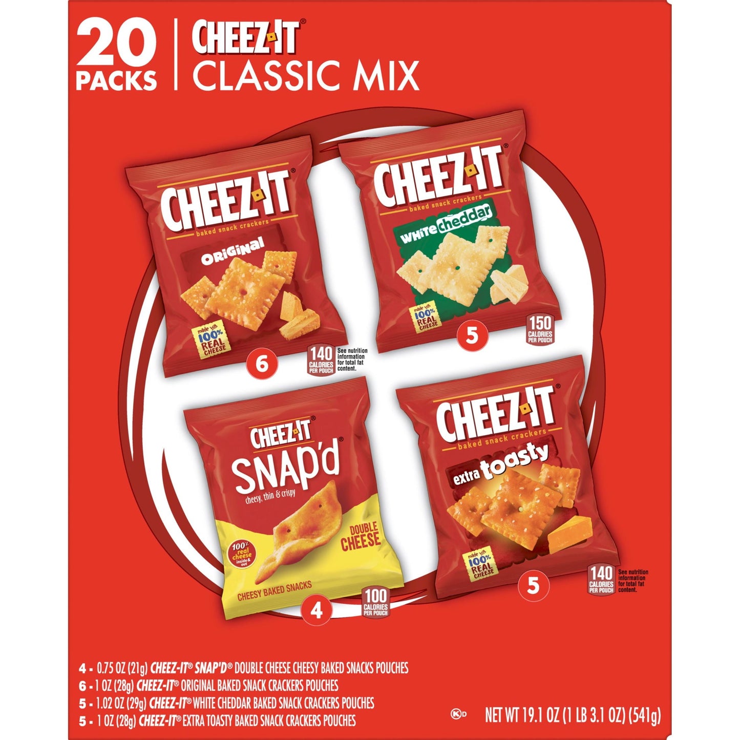 Cheez-It Variety Pack Cheese Crackers, 19.1 oz, 20 Count