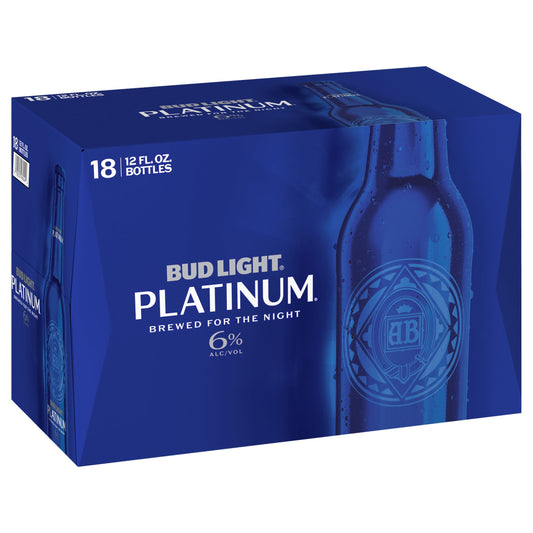 Bud Light Platinum Beer, 18 Pack Beer, 12 fl oz Glass Bottles, 6 % ABV, Domestic Lager