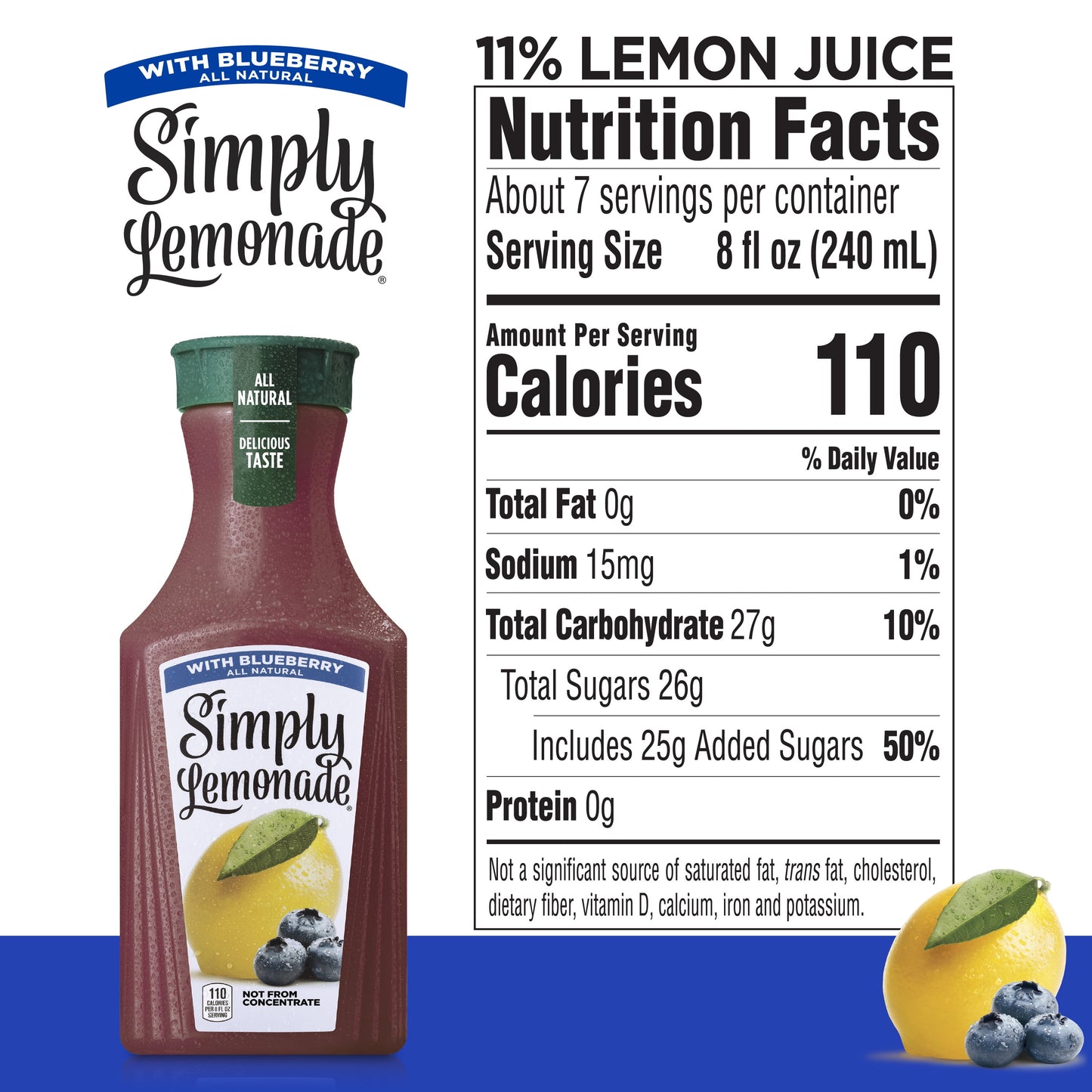 Simply Non GMO All Natural Lemonade with Blueberry Juice, 52 fl oz