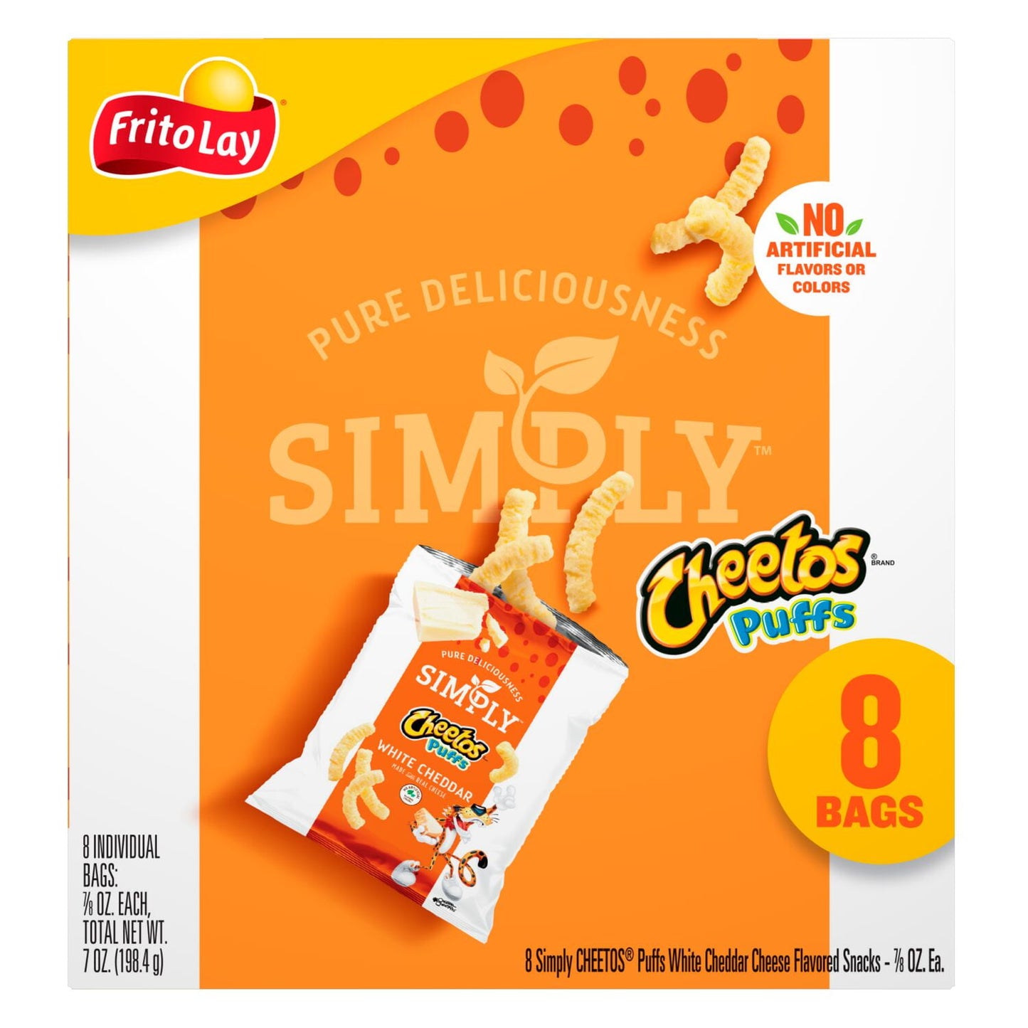 Cheetos Simply Puffs Cheese Flavored Snacks White Cheddar, 7/8 oz, 8 Count