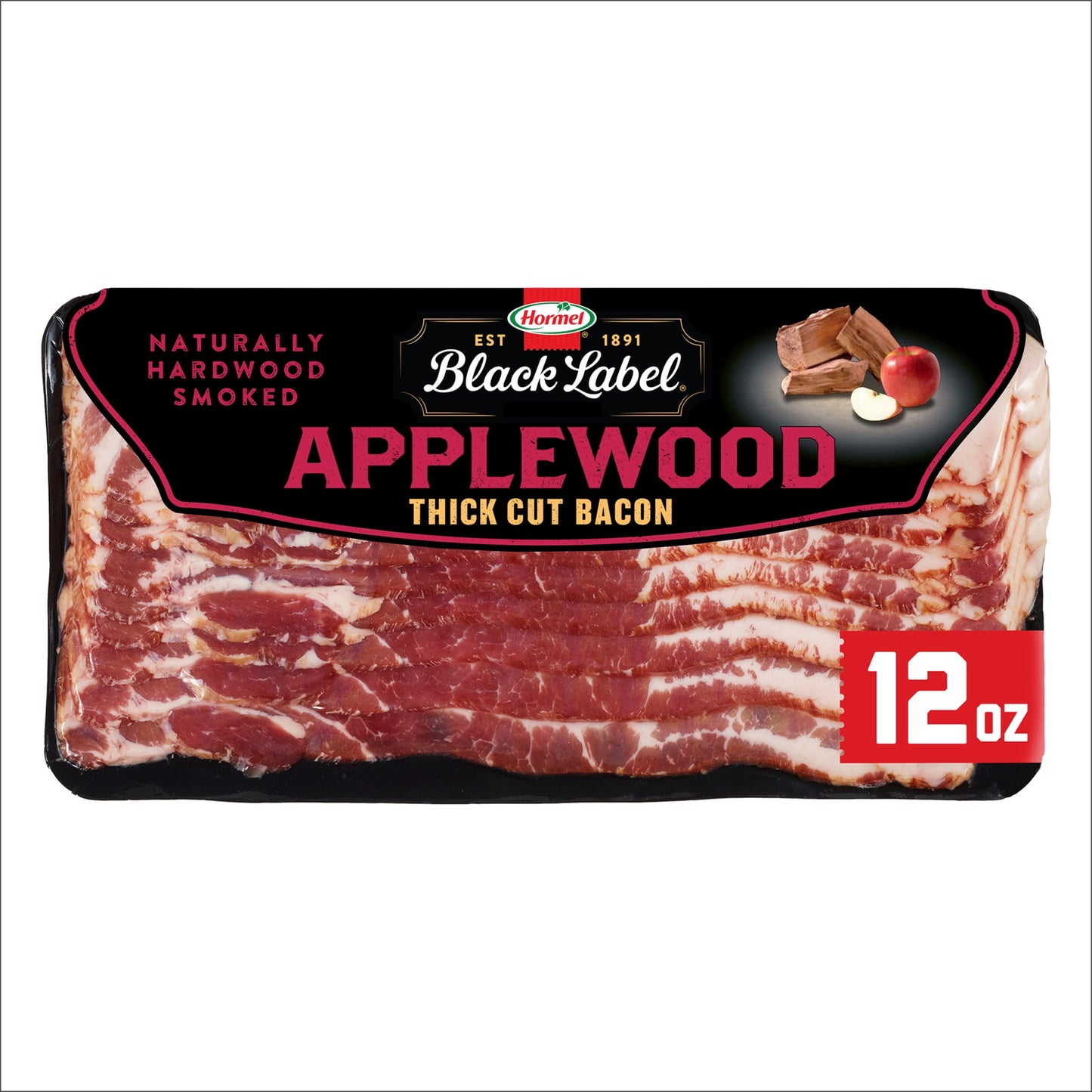 HORMEL BLACK LABEL Pork Bacon, Premium Applewood, 12 oz Plastic Package