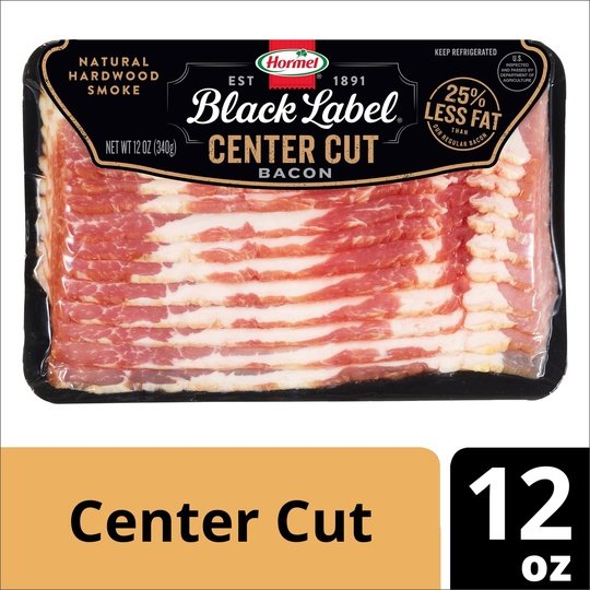 HORMEL BLACK LABEL Pork Bacon, Center Cut, Gluten Free, 12 oz Plastic Package