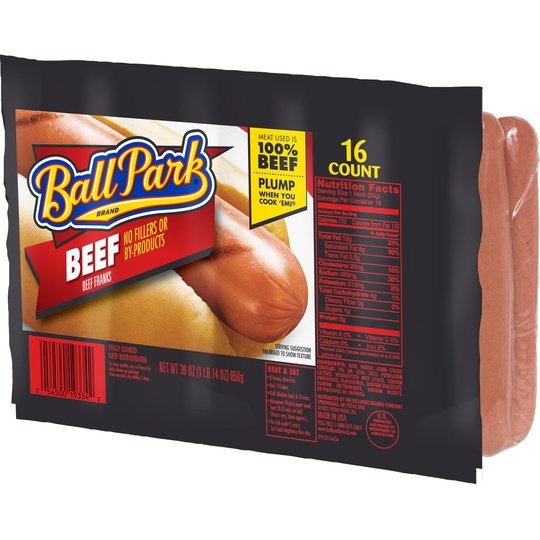 Ball Park Beef Hot Dogs, 30 oz, 16 Count