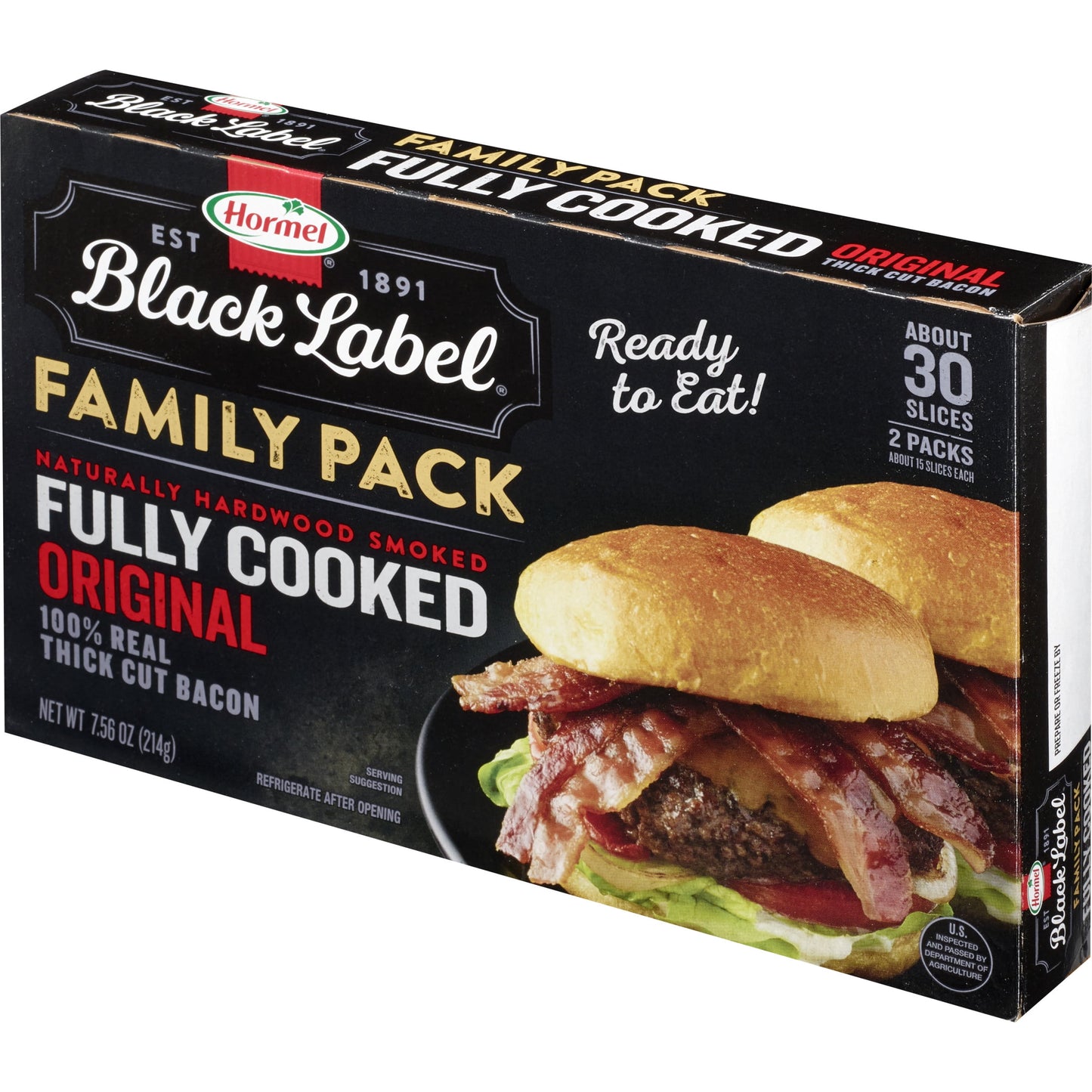 HORMEL BLACK LABEL Pork Bacon, Fully Cooked, Family Pack, 7.56 oz PlasticPackage