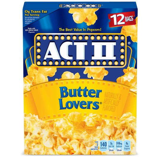 ACT II Butter Lovers Microwave Popcorn, 2.75 Oz, 12 Ct