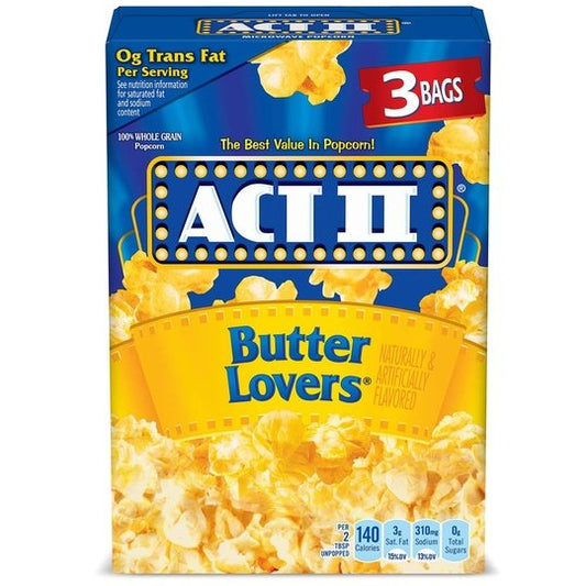 ACT II Butter Lovers Microwave Popcorn, 2.75 Oz, 3 Ct