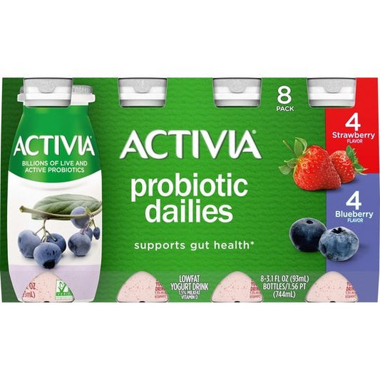 Activia Probiotic Dailies Strawberry and Blueberry Lowfat Probiotic Yogurt Drinks Variety Pack, 3.1 fl oz, 8 Count
