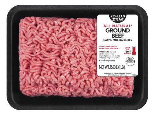 All Natural* 73% Lean/27% Fat Ground Beef, 1 lb Tray
